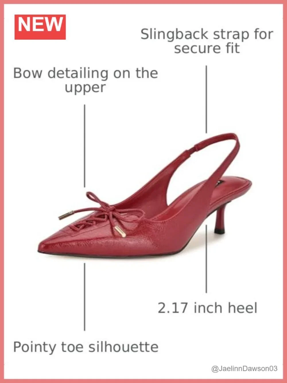 Nine West Anora Slingback Pointy Toe Faux Patent Leather Pumps Kitten Heel